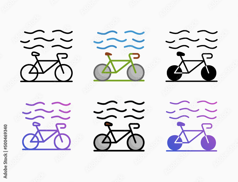bicycle icon set with different styles. Style line, outline, flat ...