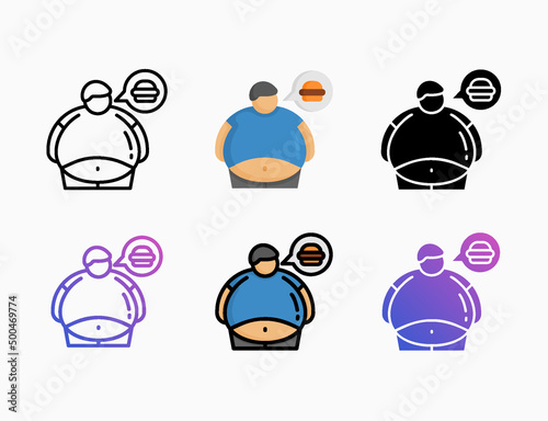 man fat overweight icon set with style line, outline, flat, glyph, color, gradient. Editable stroke and pixel perfect. Can be used for digital product, presentation, print design and more.