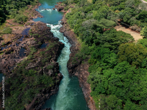 aerial view of the rapids of the Paranapanema river called Garganta do Diabo in the c photo