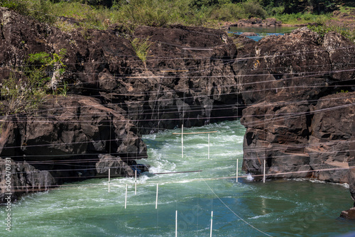 aerial view of the rapids of the Paranapanema river called Garganta do Diabo in the city of Piraju photo