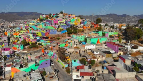 Colorful buildings in Cubitos district in Pachuca, Hidalgo state, Mexico. Grand Mural - the biggest Mural in the World photo