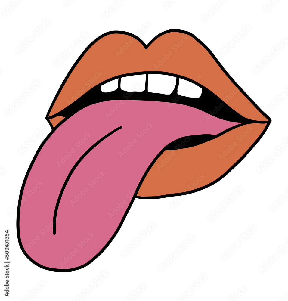 Open mouth with tongue in the retro style of the 60s, 70s. Open mouth with tongue in the retro style of the 60s, 70s.