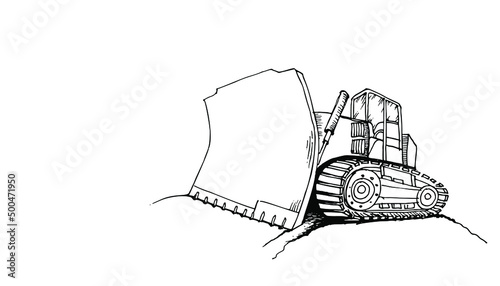 Bulldozer. Heavy Machinery. Building Machines. Construction site. Hand drawn vector illustration.