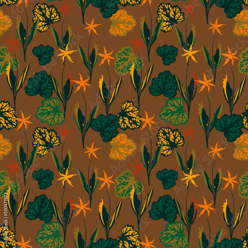 Artistic botanical seamless pattern, wallpaper, fashion print. Raster version