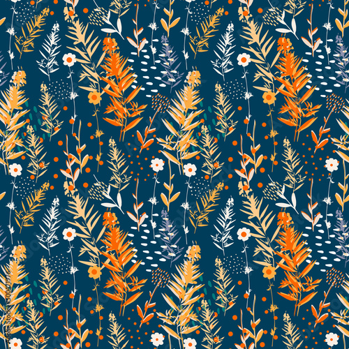 Botanical organic seamless pattern, boho fashion print, raster version. Perfe...