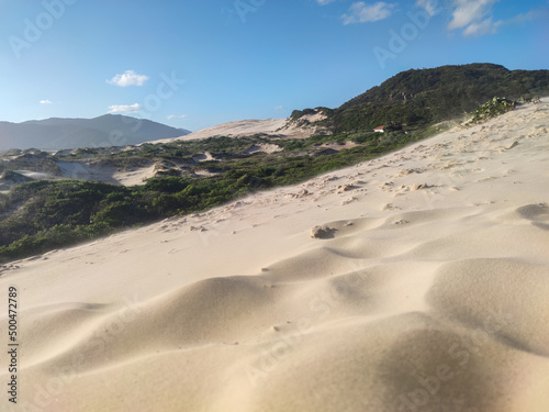Joaquina dunes in Florianópolis state of Santa Catarina. Praia da Joaquina is a beach in Florianópolis.