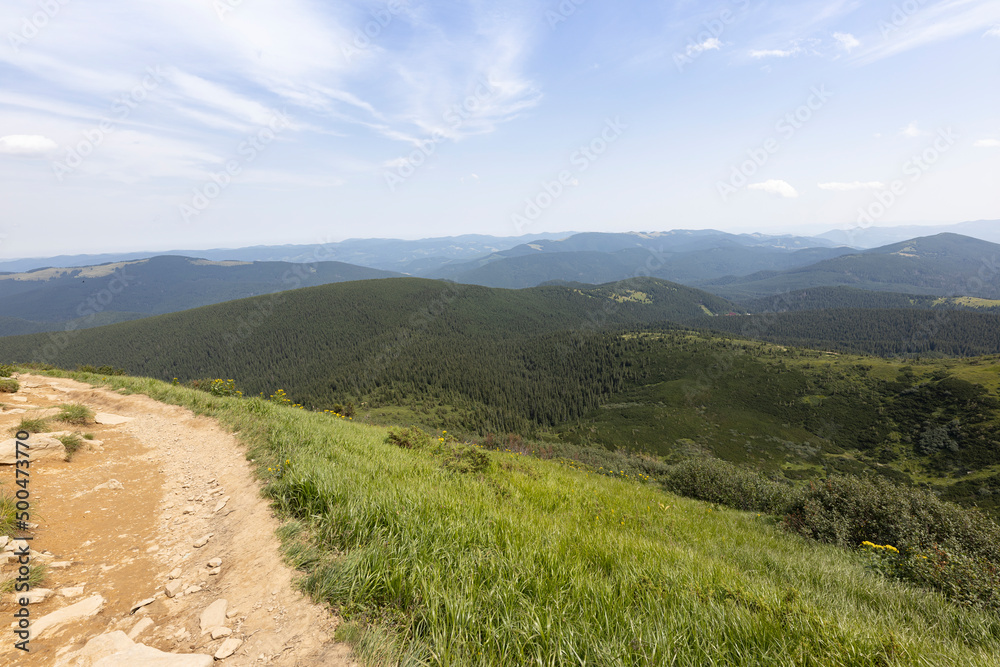 Mountain landscape in Ukrainian Carpathians in summer.