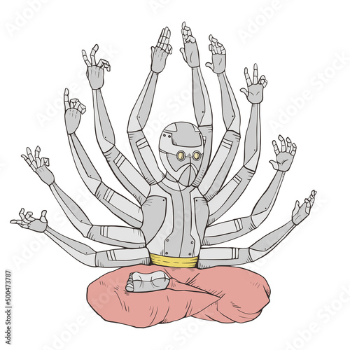 Robot yoga with many arms
