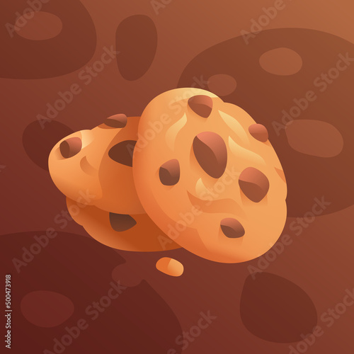 Cartoon banner with oatmeal cookies and chocolate
