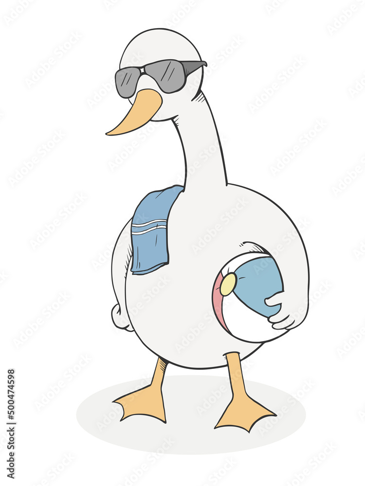 Obraz premium Funny goose in beach illustration