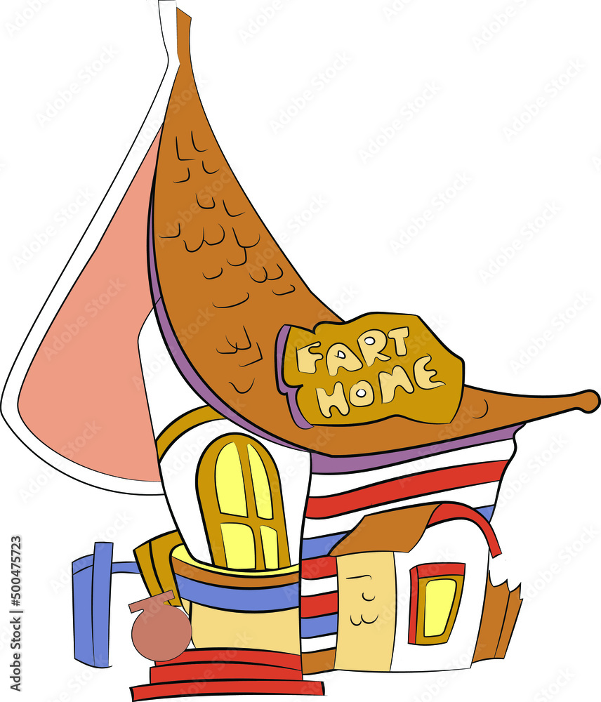 Funny house cartoon illustration. Doodle illustration of isolated