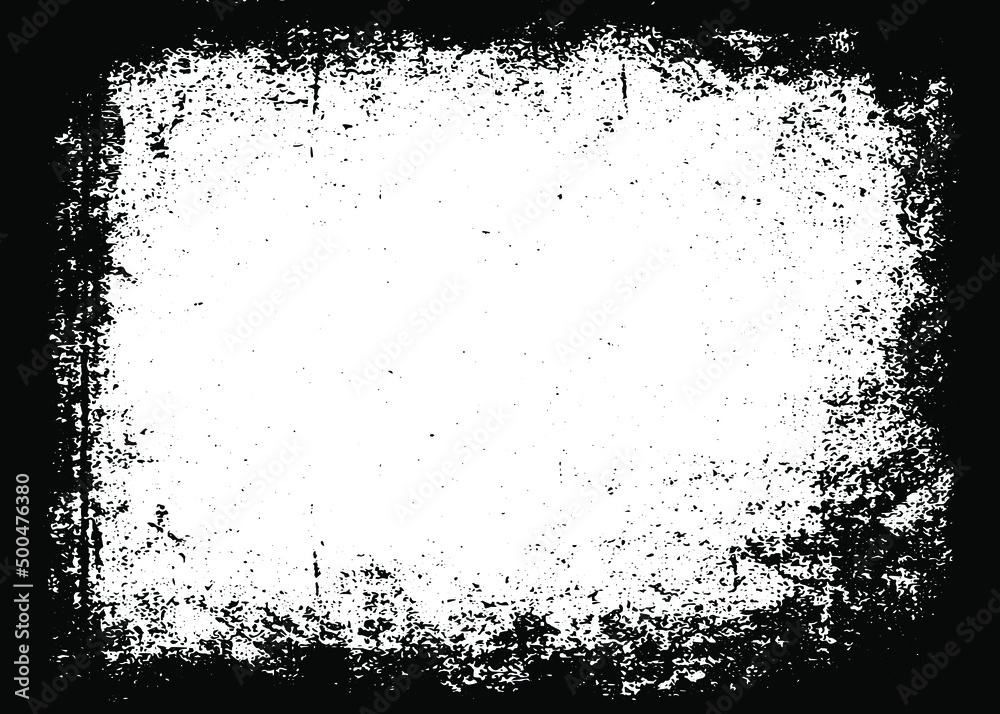 Fototapeta premium Grunge border vector texture background. Abstract frame overlay. Dirty and damaged backdrop. Vector graphic illustration with transparent white. EPS10.