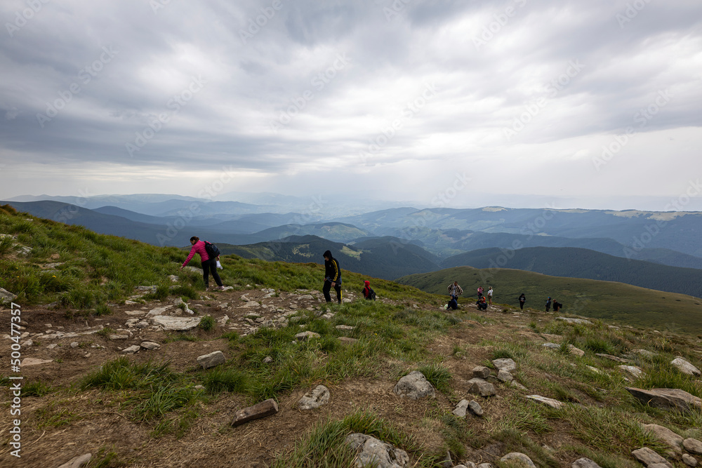 Panorama of Hoverla Peak in Ukrainian Carpathians.