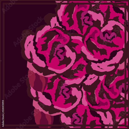 Print for kerchief, bandana, scarf, handkerchief, shawl, neck scarf. Squared pattern with ornament for fabric, textile, silk products. Paisley vector with abstract flowers. Floral folk tracery 