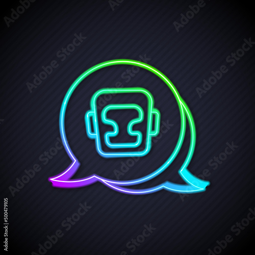 Glowing neon line Boxing helmet icon isolated on black background. Vector