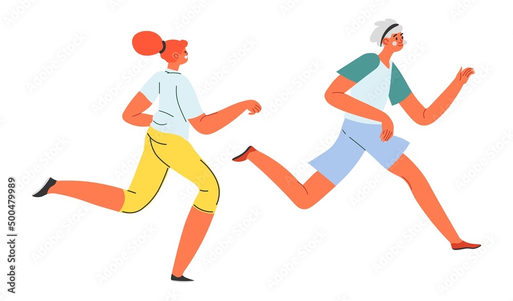 Female characters jogging and running morning