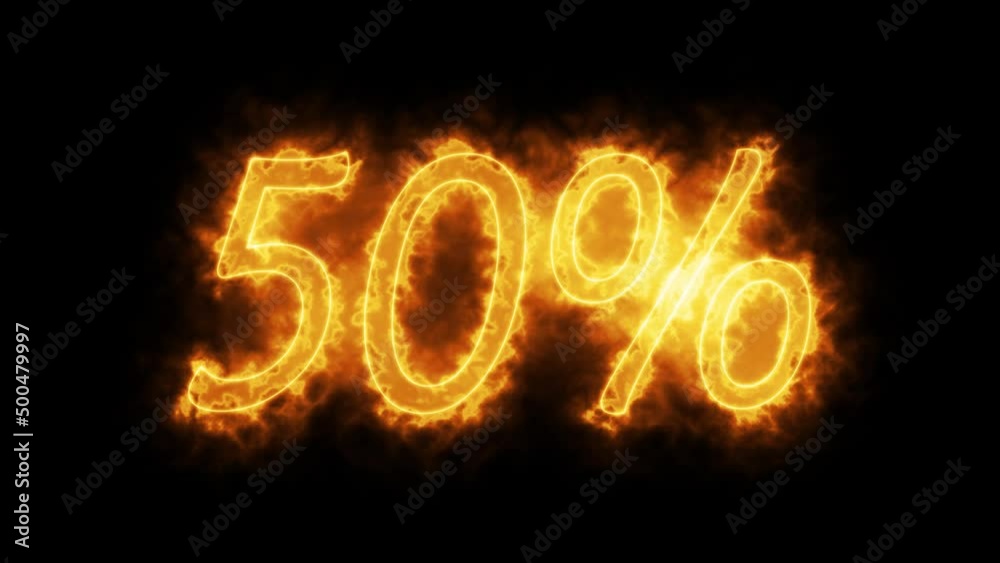 50% sale animated banner, fiery inscription, 50% discount. 50% sale animated banner, fiery inscription, 50% discount.
