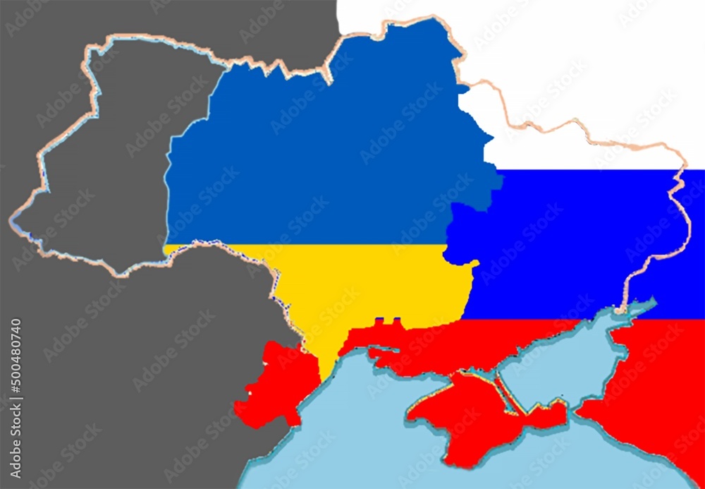 A failed Ukraine and Russia flag. Economic crisis because of the war concept. A failed Ukraine and Russia flag. Economic crisis because of the war concept.