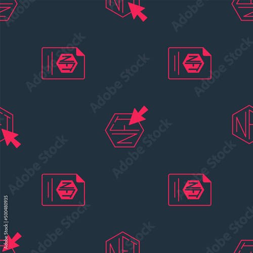 Set NFT contract and Digital crypto art on seamless pattern. Vector
