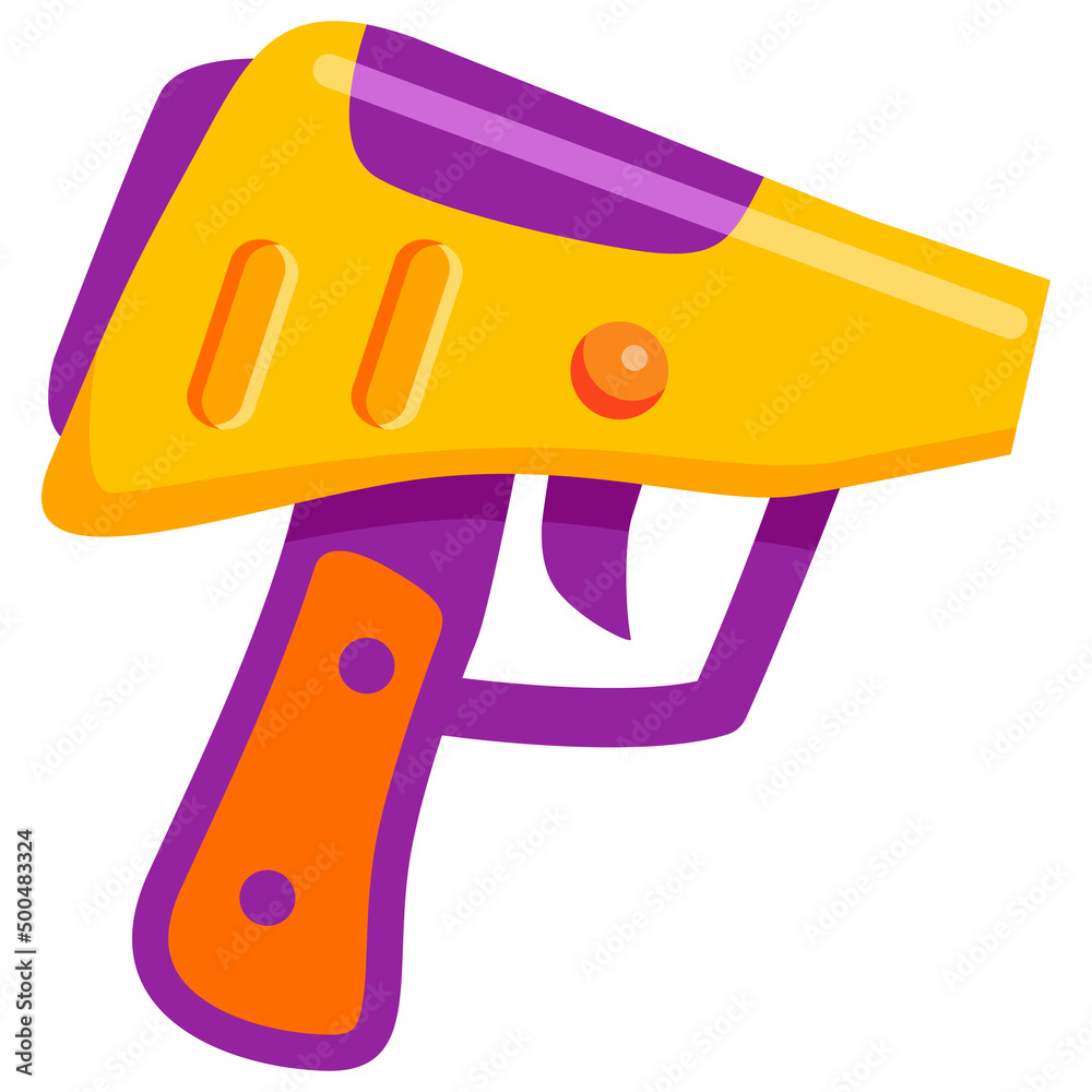 Fototapeta premium Futuristic weapon.Cartoon gun blaster.Laser weapon. Child pistol.Isolated on white background.Vector flat illustration.