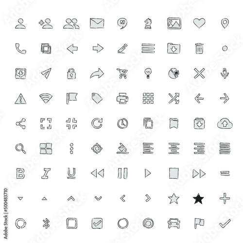 Web, application icon vector pack. In sketch style for prototyping © Denis