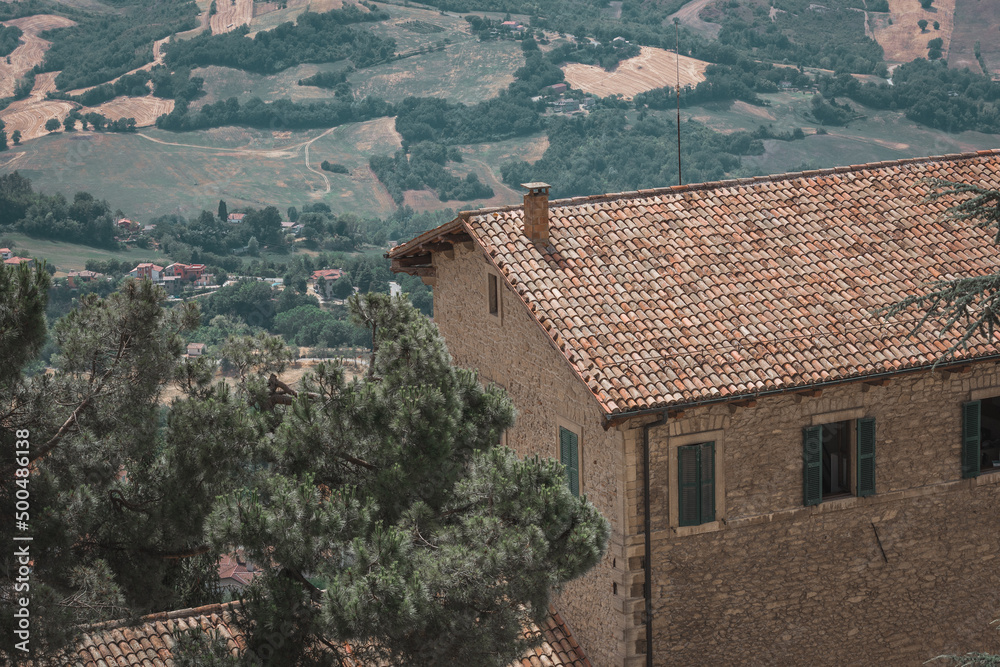 Obraz premium Rooftops and scenic landscape views from San Marino, San Marino - 12.07.2021