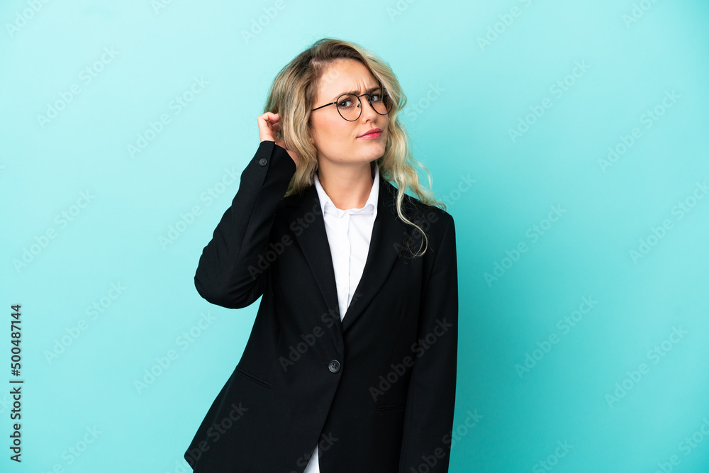 Brazilian business woman over isolated background having doubts Brazilian business woman over isolated background having doubts