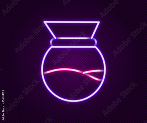 Glowing neon line Pour over coffee maker icon isolated on black background. Alternative methods of brewing coffee. Coffee culture. Colorful outline concept. Vector