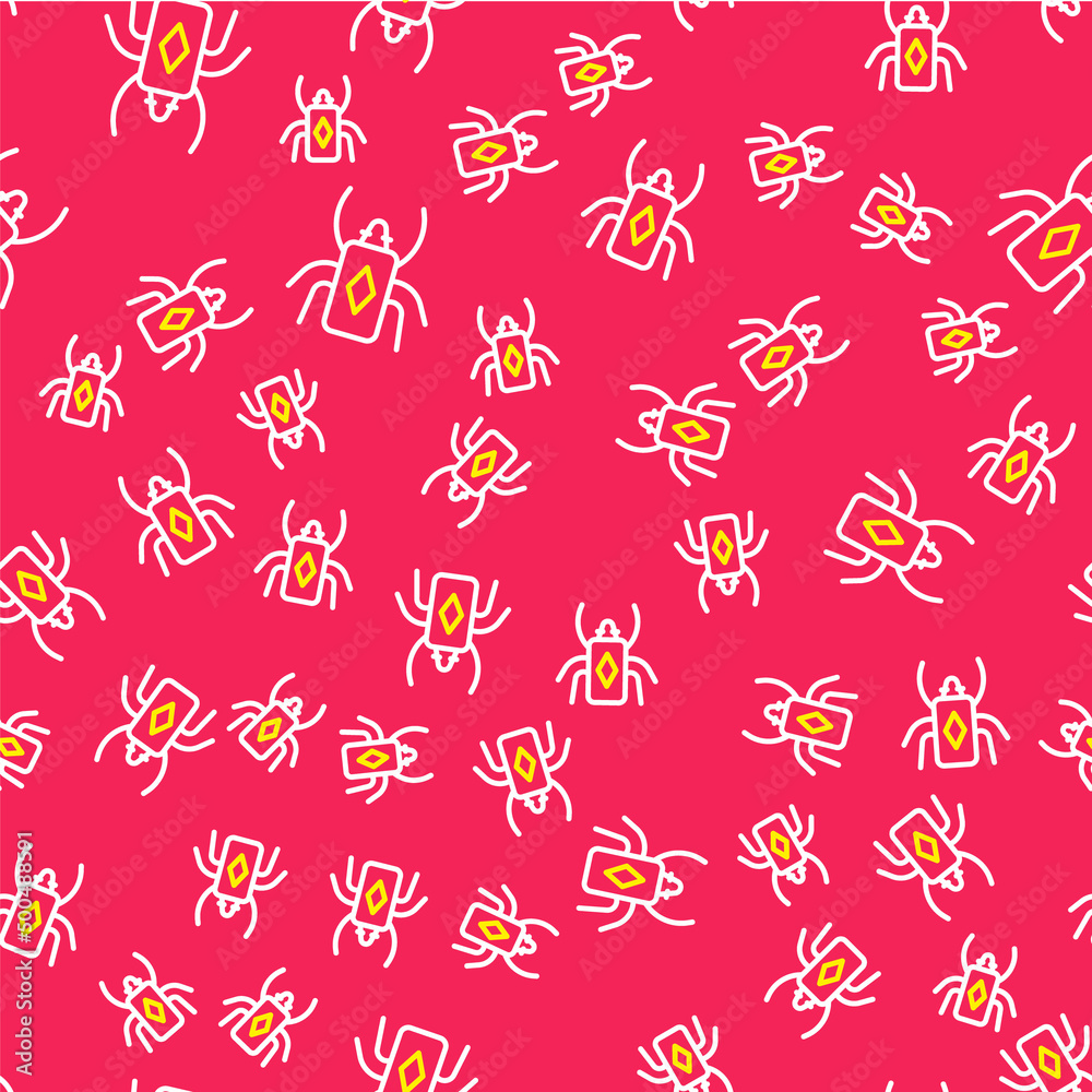 Line Beetle bug icon isolated seamless pattern on red background. Vector Line Beetle bug icon isolated seamless pattern on red background. Vector