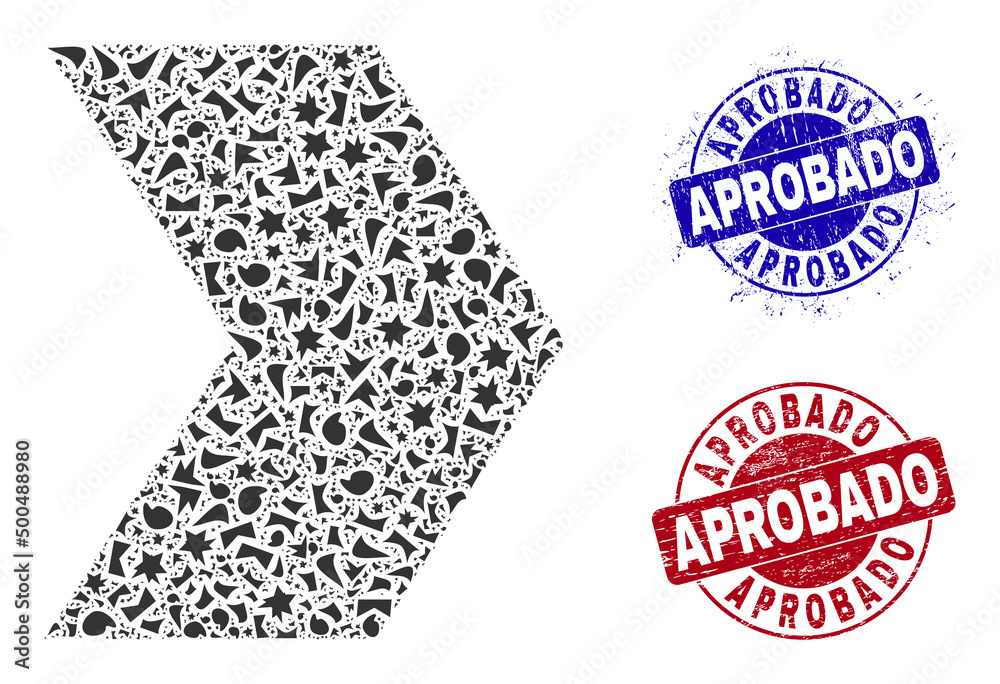 Round APROBADO textured stamp imitations with word inside round shapes