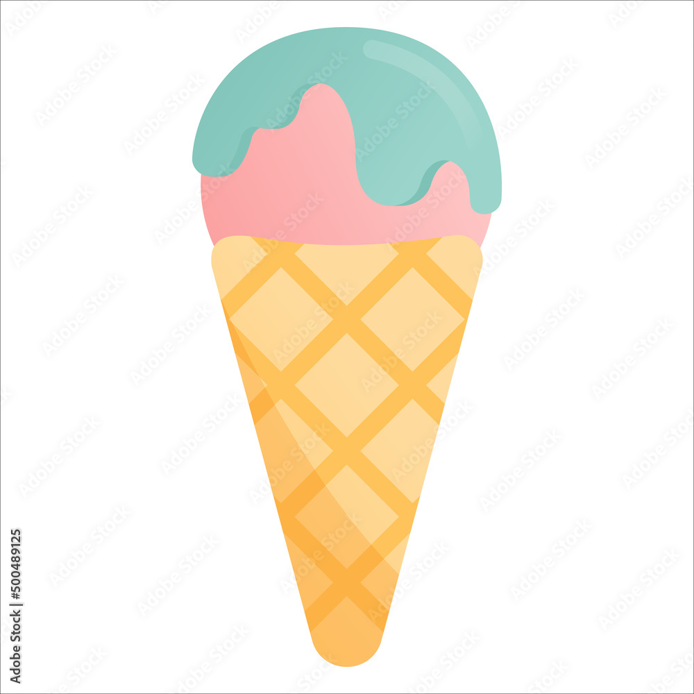 Flat illustration of ice cream cone with glaze