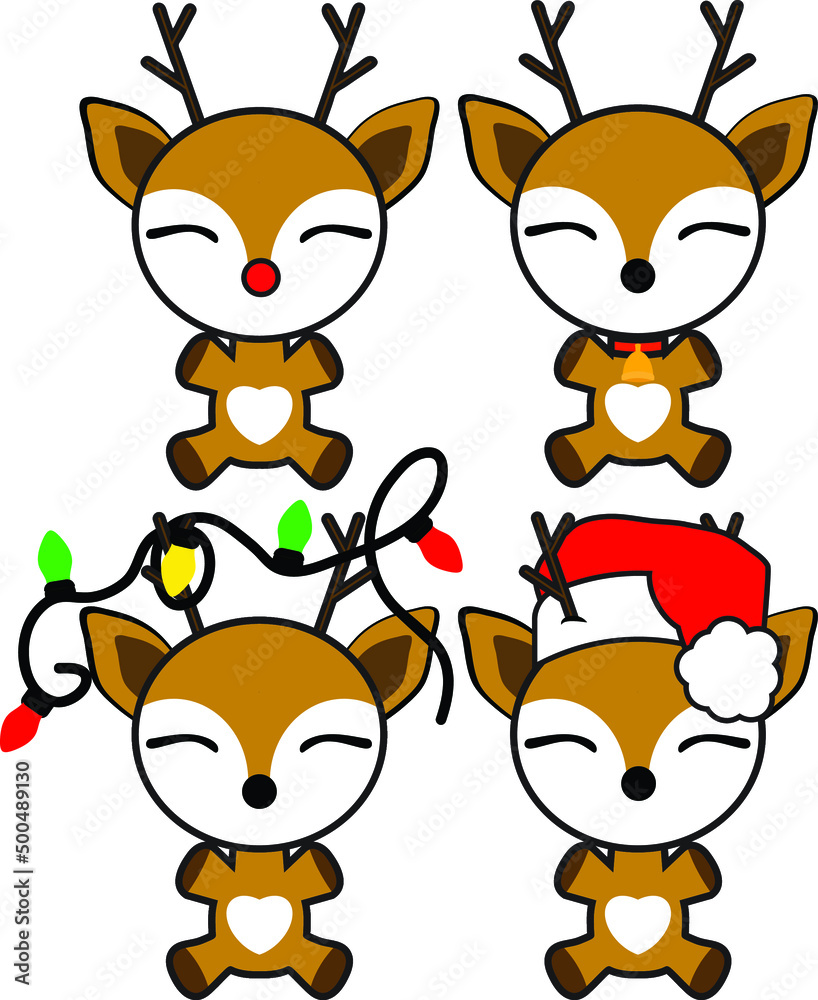 Christmas Reindeer collection vector illustration.