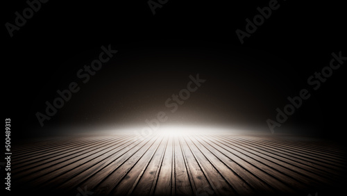 Boards. 3D beautiful boards background. Realistic boards and flashe on dark background. Texture boards in dark background photo