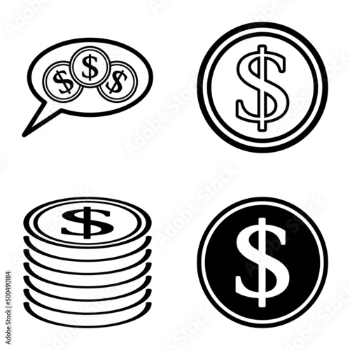 Dollar Flat Icon Set Isolated On White Background