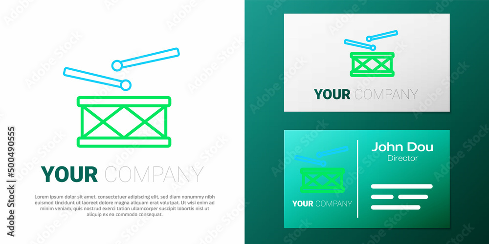 Line Drum with drum sticks icon isolated on white background. Music sign. Musical instrument symbol. Colorful outline concept. Vector Line Drum with drum sticks icon isolated on white background. Music sign. Musical instrument symbol. Colorful outline concept. Vector
