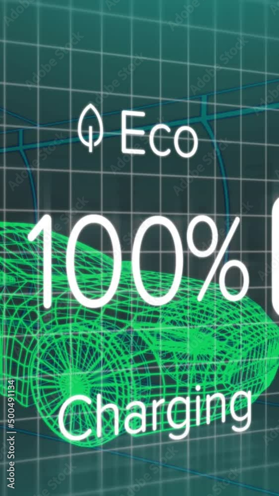Animation of charge status data on electric vehicle interface, over 3d car model Animation of charge status data on electric vehicle interface, over 3d car model