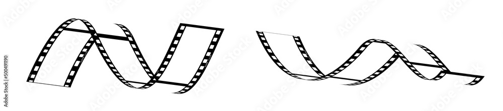 Naklejka premium 35mm filmstrip vector design set with 10 frames isolated on white background. Black film reel symbol illustration to use in photography, television, cinematography, photo frame, advertising. 