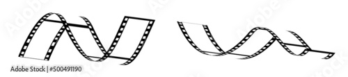 35mm filmstrip vector design set with 10 frames isolated on white background. Black film reel symbol illustration to use in photography, television, cinematography, photo frame, advertising.
