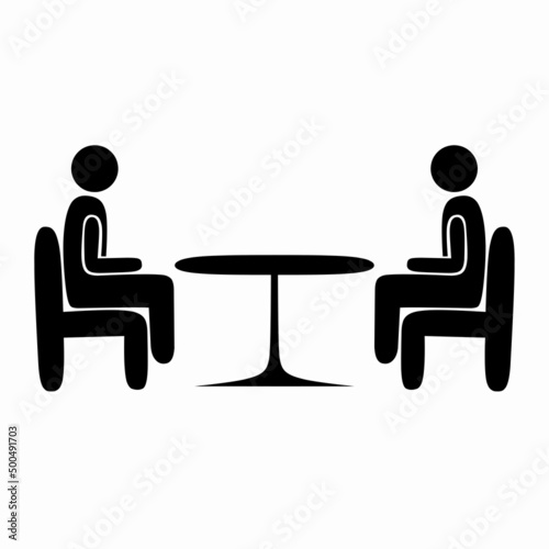 Vector illustration of two people sitting and talking. Chat, Business, meeting, presentation, talk