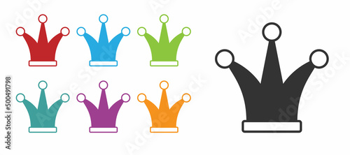 Black Joker playing card icon isolated on white background. Jester hat with bells. Casino gambling. Set icons colorful. Vector