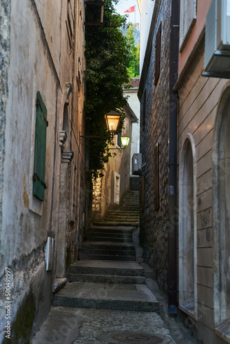 View of the streets of the old town Herceg Novi in Montenegro. High quality photo