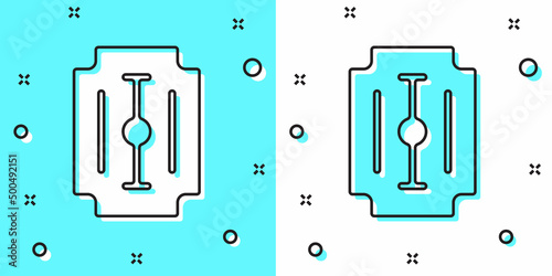 Black line Blade razor icon isolated on green and white background. Random dynamic shapes. Vector