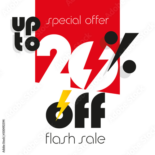 Flash Sale up to 20 % off big sale and super sale discount voucher coupon red orange black color white background