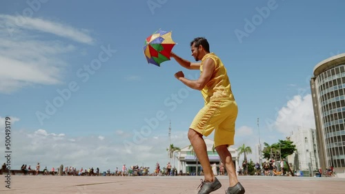 Frevo dancer at the street carnival in Recife, Pernambuco, Brazil.