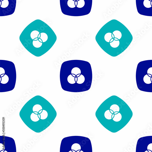 Blue RGB and CMYK color mixing icon isolated seamless pattern on white background. Vector