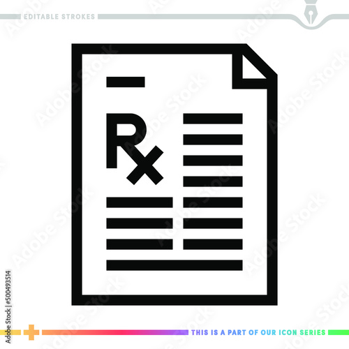 Line icon for prescribe medication illustrations with editable strokes. This vector graphic has customizable stroke width.