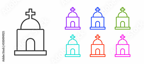 Black line Old crypt icon isolated on white background. Cemetery symbol. Ossuary or crypt for burial of deceased. Set icons colorful. Vector