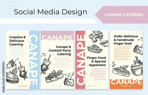 Canape catering service, template story design set