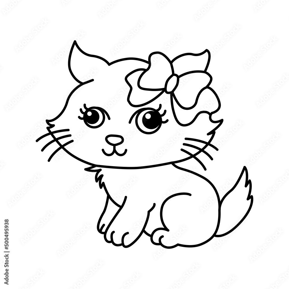 Obraz premium Cat cartoon coloring page illustration vector. For kids coloring book.