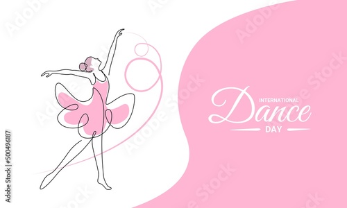 Continuous single line art, ballet dancer performing, as a banner, poster or template for international dance day. vector illustration.